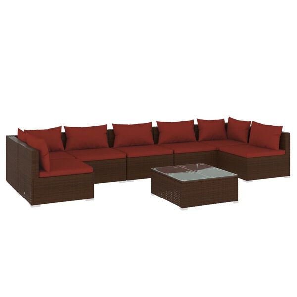 vidaXL Set muebles de jard&iacute;n 8 piezas y cojines rat&aacute;n sint&eacute;tico marr&oacute;n