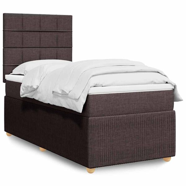 vidaXL Cama box spring con colch&oacute;n tela marr&oacute;n oscuro 90x190 cm
