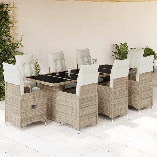 vidaXL Set de mesa y sillas de jard&iacute;n 5 pzas y cojines rat&aacute;n PE beige