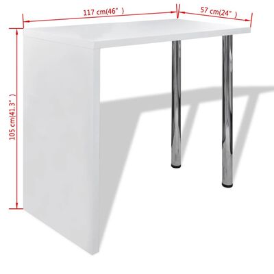 vidaXL Mesa alta de cocina de MDF y 2 patas de acero blanco con brillo