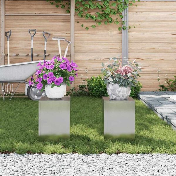vidaXL Soporte de plantas 2 pcs Plateado 24 x 24 x 35 cm