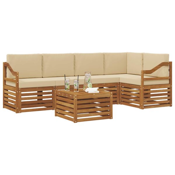vidaXL Juegos de sof&aacute;s 6 pcs Natural y Beige Madera de Acacia S&oacute;lida
