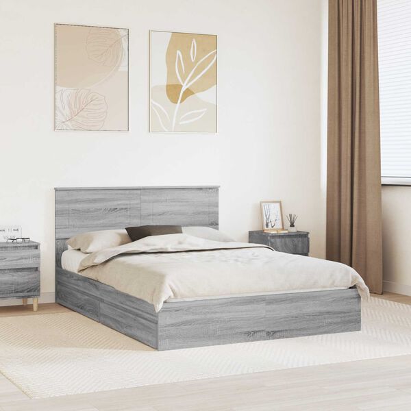 vidaXL Cama con almacenamiento con cabecera Gris Sonoma 140 x 200 cm