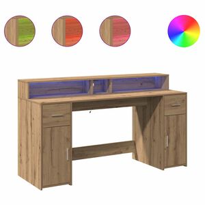 vidaXL Escritorio con LED madera ingenier&iacute;a roble artisian 160x55x91cm
