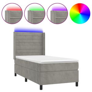 vidaXL Cama box spring colch&oacute;n y LED terciopelo gris claro 100x200 cm