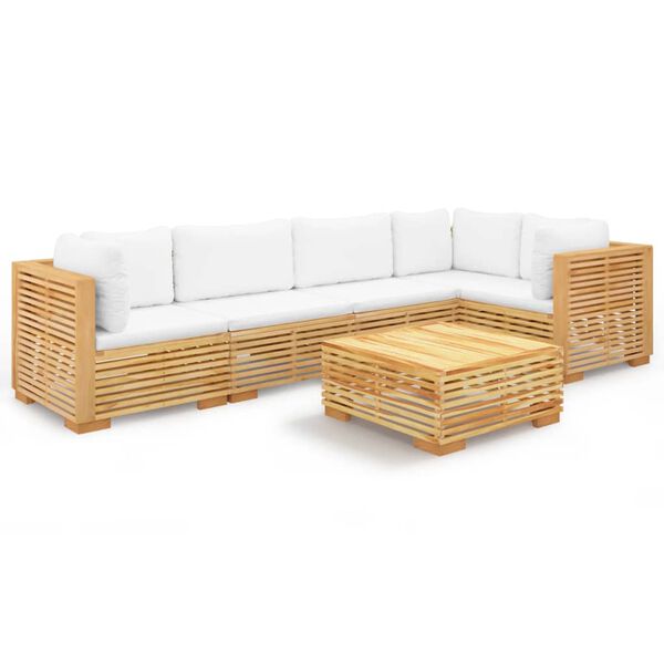 vidaXL Juego muebles de jard&iacute;n 6 piezas y cojines madera maciza teca