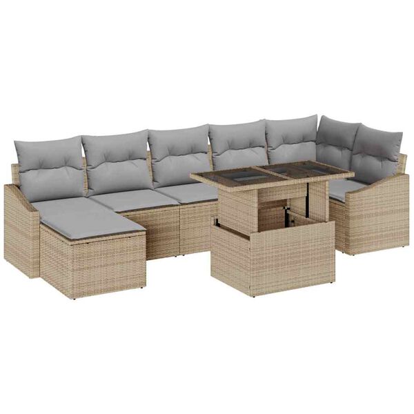 vidaXL Conjunto de sof&aacute; de jard&iacute;n con coj&iacute;n 8 pcs Beige y Gris Claro