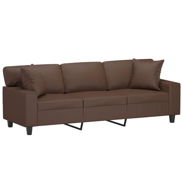 vidaXL Sof&aacute; 3 plazas almohadas y cojines cuero sint&eacute;tico marr&oacute;n 180 cm