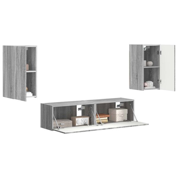 vidaXL Conjunto de mueble de TV 4 pcs Gris Sonoma Madera de ingenier&iacute;a
