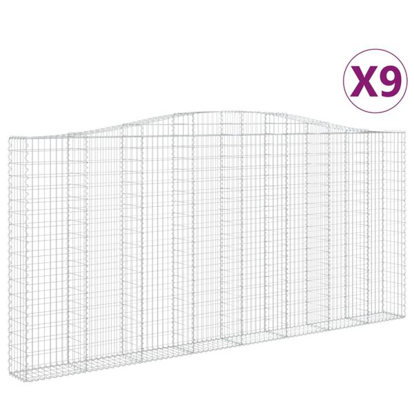 vidaXL Cestas de gaviones 9 uds forma de arco hierro 400x30x180/200 cm