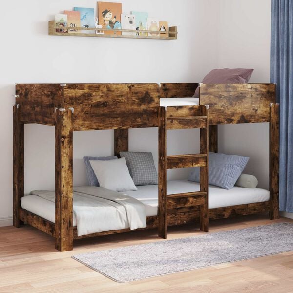 vidaXL Cama Litera para Ni&ntilde;os con colch&oacute;n Roble ahumado 90 x 200 cm