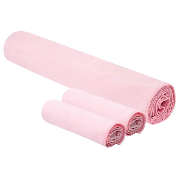 vidaXL Set de Toallas de Deportes 3 pcs Rosa Poliéster y Poliamida