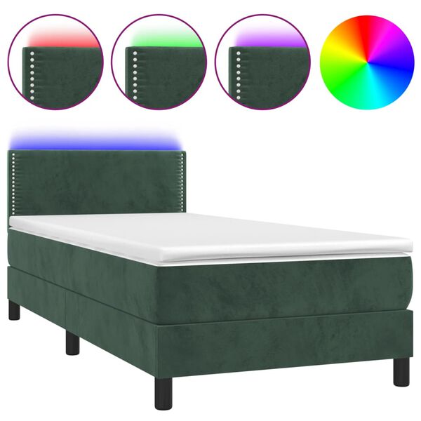 vidaXL Cama box spring colch&oacute;n y LED terciopelo verde oscuro 80x200 cm