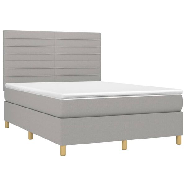 vidaXL Cama box spring colch&oacute;n y luces LED tela gris claro 140x200 cm