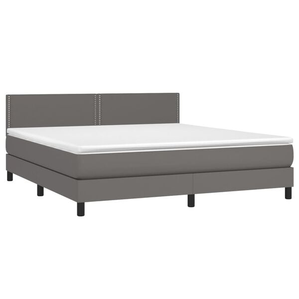 vidaXL Cama box spring colch&oacute;n y LED cuero sint&eacute;tico gris 160x200 cm