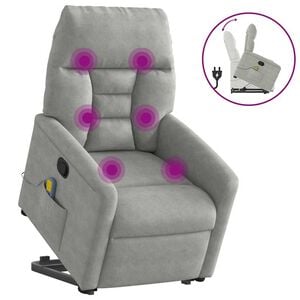 vidaXL Sill&oacute;n reclinable de masaje elevable tela microfibra gris claro