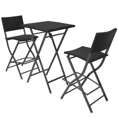 vidaXL Mesa y sillas de jardín plegables 3 pzs acero poli ratán negro