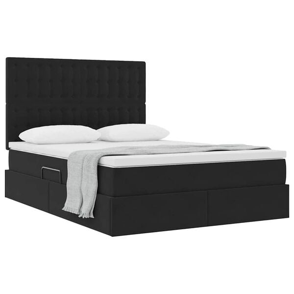 vidaXL Cama con almacenamiento y colch&oacute;n Negro 140 x 190 cm Terciopelo