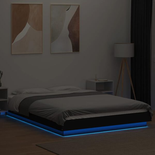 vidaXL Estructura cama con luces LED madera ingeniería negro 120x200cm