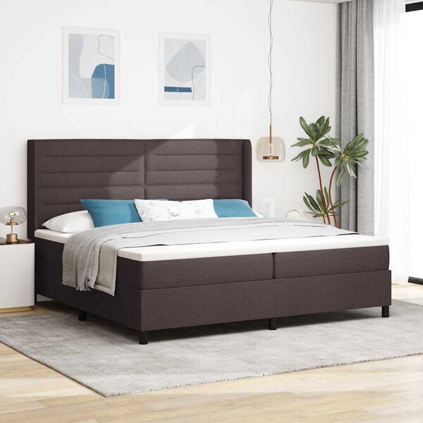 vidaXL Cama Box Spring LED con colch&oacute;n Marr&oacute;n Oscuro 200 x 200 cm tela