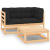 vidaXL Juego de muebles de jard&iacute;n 3 pzas y cojines madera maciza pino