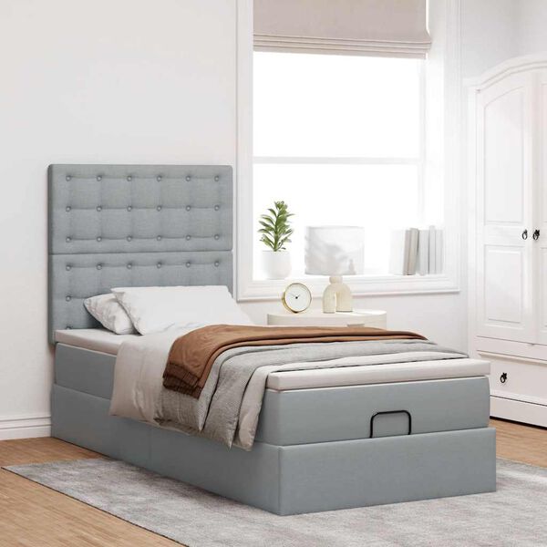 vidaXL Estructura de cama otomana con colch&oacute;n tela gris claro 90x190cm