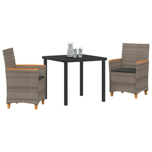 vidaXL Conjunto de Comedor de Jardín 3 pcs Gris ratán sintético