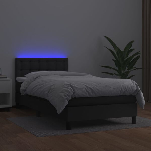 vidaXL Cama box spring y colchón LED cuero sintético negro 90x190 cm