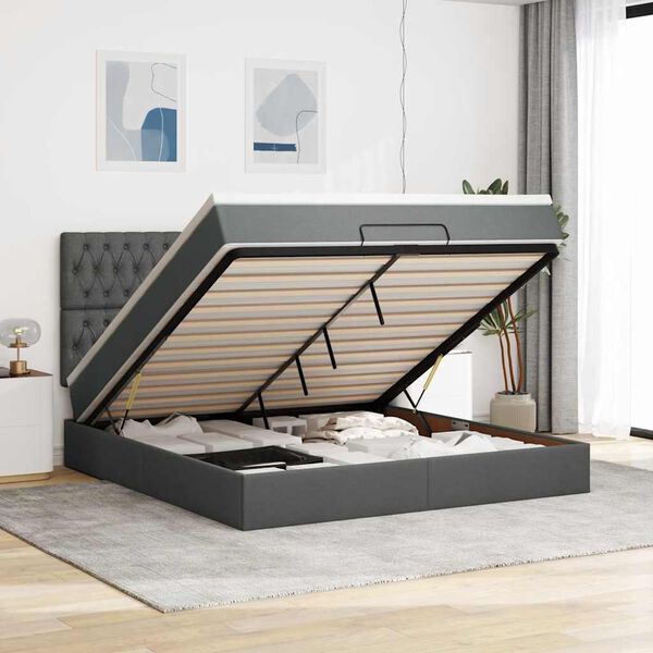vidaXL Estructura cama otomana colchón tela gris oscuro 160x200 cm