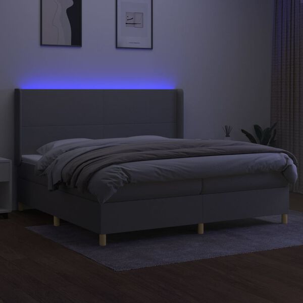 vidaXL Cama box spring con colch&oacute;n tela y LED gris claro 200x200 cm