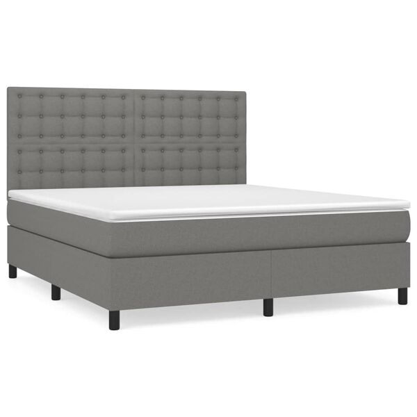 vidaXL Cama box spring con colch&oacute;n tela gris oscuro 160x200 cm