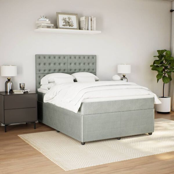 vidaXL Cama box spring con colch&oacute;n terciopelo gris claro 140x200 cm