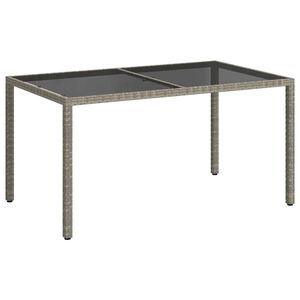 vidaXL Mesa jardín vidrio templado ratán sintético 150x90x75 cm gris