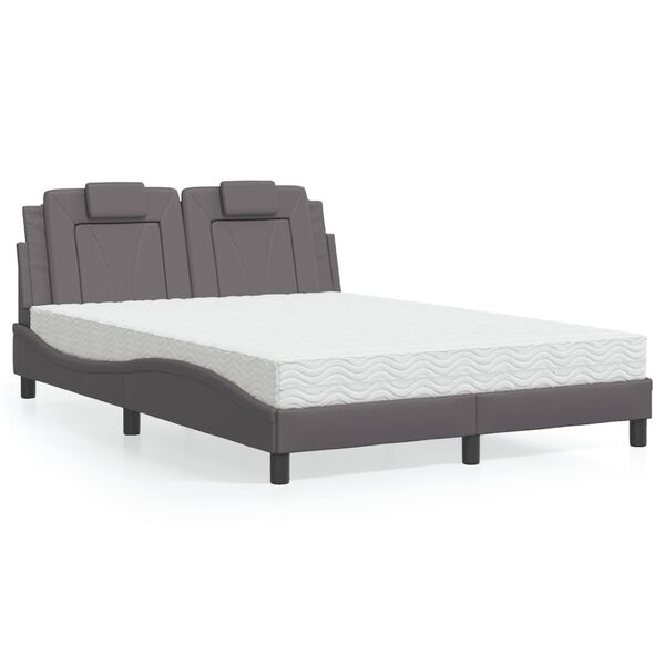 vidaXL Cama Viana con colchón cuero sintético gris 140x200 cm