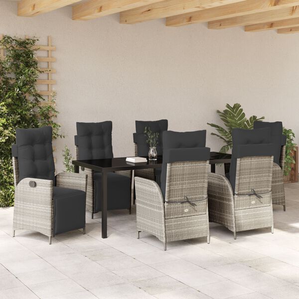 vidaXL Conjunto de Comedor de Jard&iacute;n 7 pcs Gris Claro rat&aacute;n sint&eacute;tico