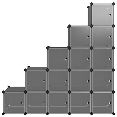 vidaXL Estantería de cubos con 15 compartimentos y puertas PP negro