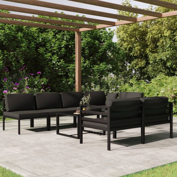 vidaXL Set muebles de jard&iacute;n 8 pzas y cojines aluminio gris antracita