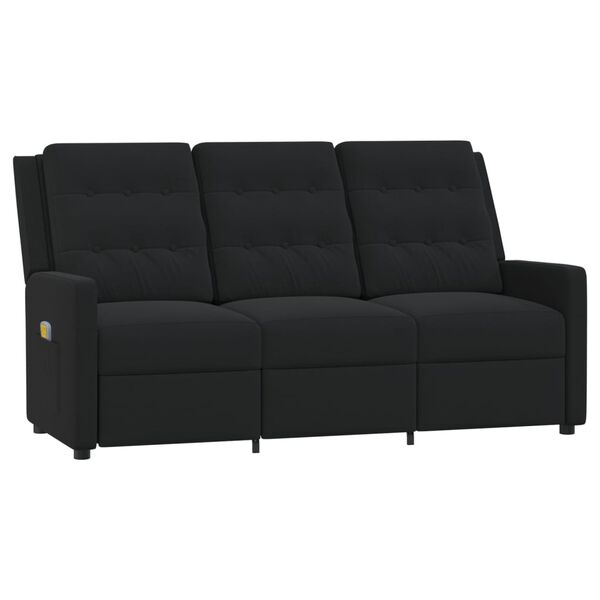 vidaXL Sill&oacute;n reclinable de masaje de 3 plazas tela negro