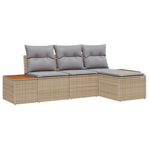 vidaXL Conjunto de sof&aacute; de jard&iacute;n 4 pcs Beige rat&aacute;n sint&eacute;tico