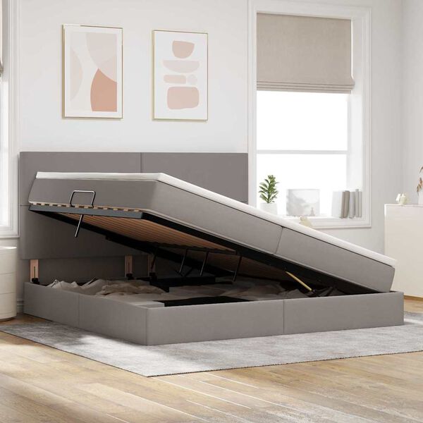 vidaXL Cama con almacenamiento y colch&oacute;n Taup&eacute; 200 x 200 cm Poli&eacute;ster