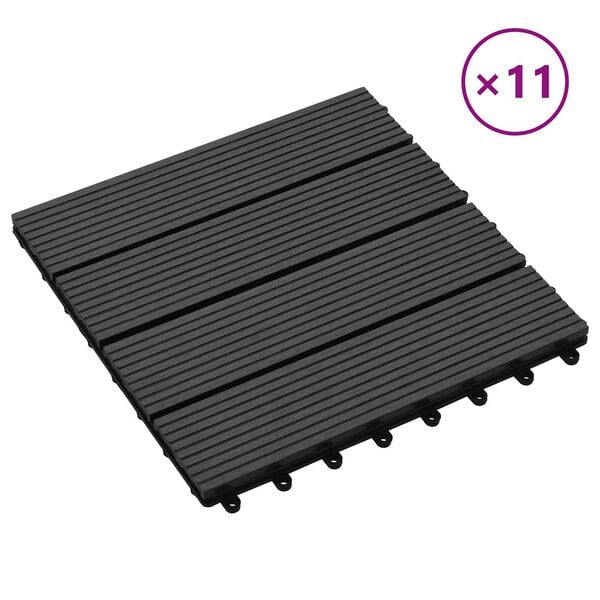 vidaXL Tile de Decking 11 pcs Negro 30 x 30 cm WPC