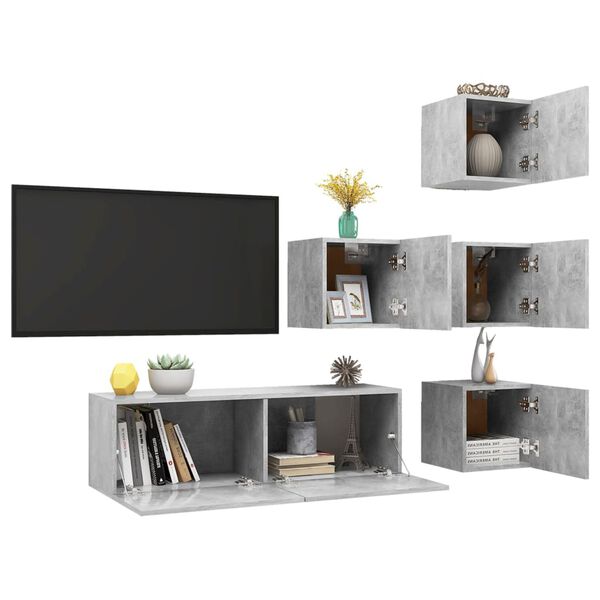 vidaXL Set de muebles de salón 6 pzas madera ingeniería gris hormigón