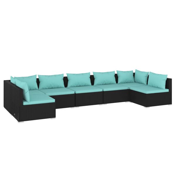vidaXL Set de muebles de jardín 7 pzas y cojines ratán sintético negro