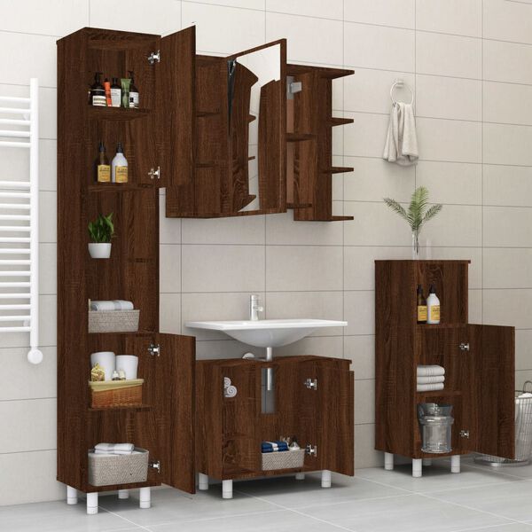 vidaXL Set de muebles de baño 4 pzas madera contrachapada marrón roble