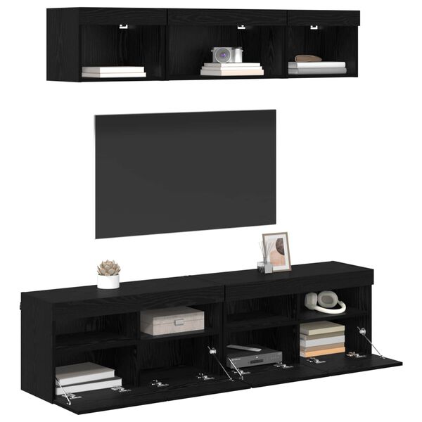 vidaXL Unidades de TV de Pared con LED con LED 5 pcs Roble Negro