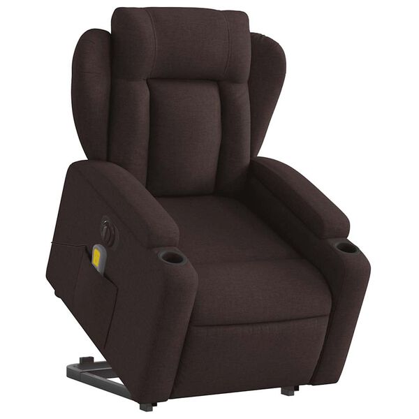 vidaXL Sill&oacute;n masaje el&eacute;ctrico reclinable elevable tela marr&oacute;n oscuro