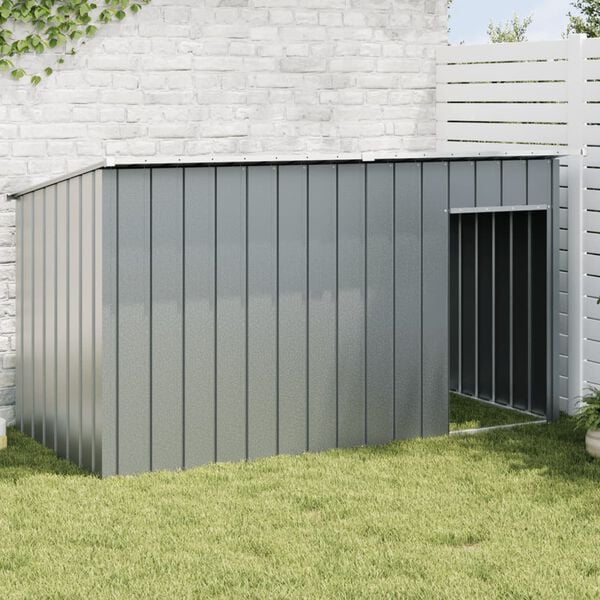 vidaXL Caseta perros con tejado acero galvanizado gris 196x91x110 cm