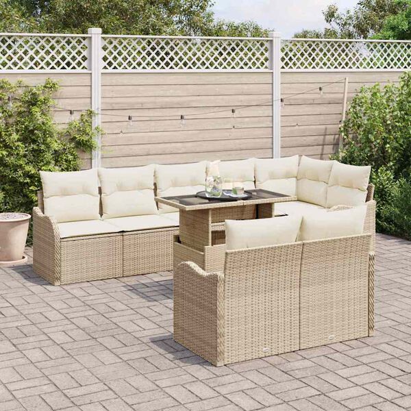 vidaXL Conjunto de sofá de jardín con cojín 9 pcs Beige Poliratán