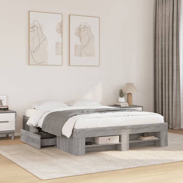 vidaXL Estructura de cama madera de ingenier&iacute;a gris Sonoma 140x190 cm