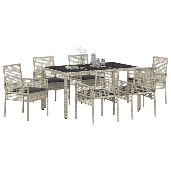 vidaXL Conjunto de Comedor de Jard&iacute;n 7 pcs Gris Claro rat&aacute;n sint&eacute;tico